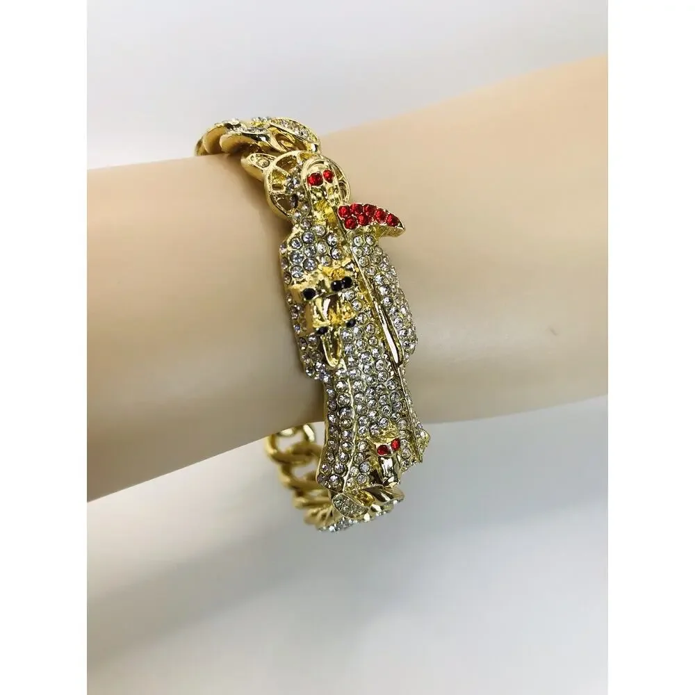 Santa Muerte Cuban Link Bracelet, 7.87